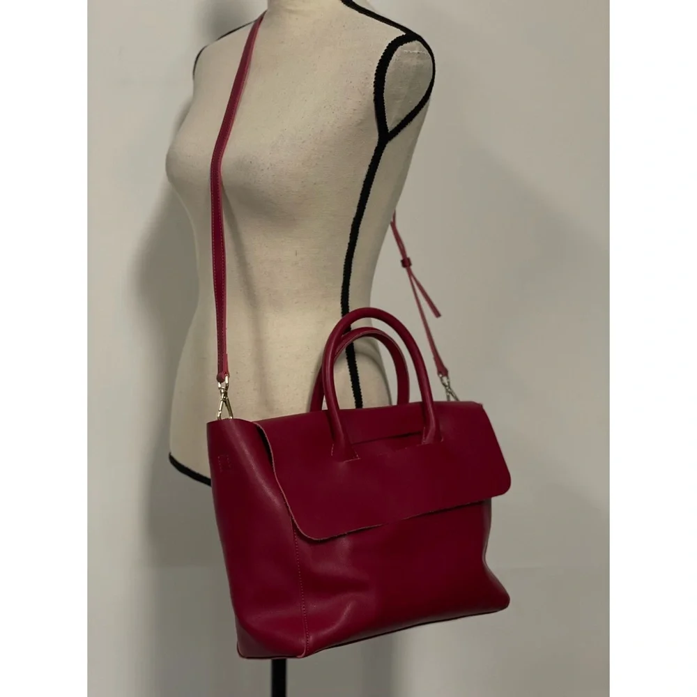 Faux Leather Tote Handbag Pink